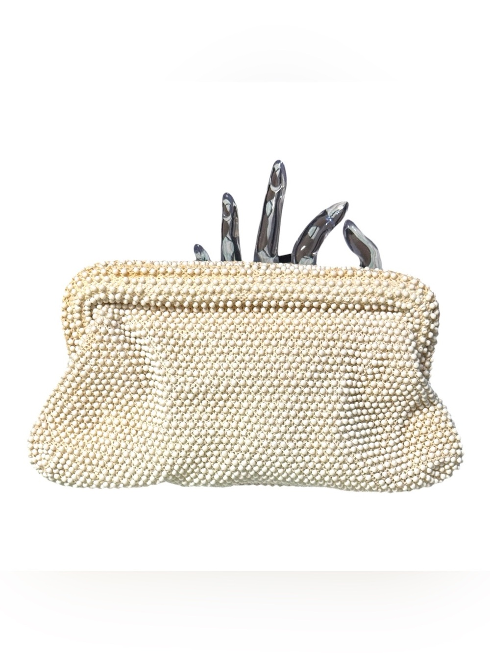 Lumured Corde-Bead 40’s Ivory Caviar Beads Hardshell Top Handle Clutch